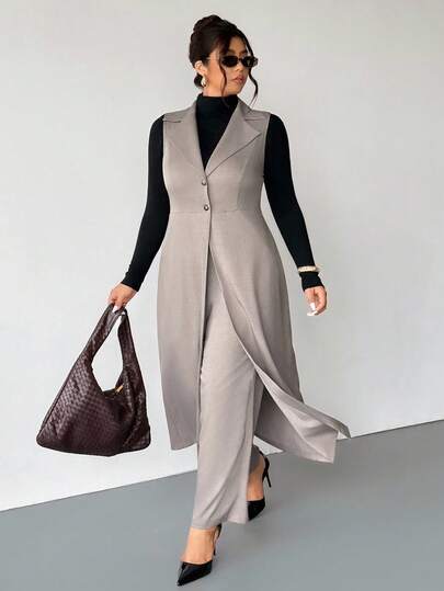Firerie Plus Size Women Long Sleeveless Blazer Suit In Spring Fall/Winter