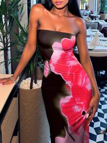 INAWLY 女士扎染印花修身中长连衣裙 - 彩色 - 查看 4