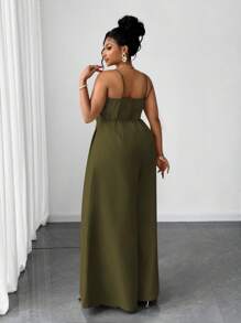 Plusstorlek dammode asymmetrisk urringning jumpsuit - Grön - Visa 7