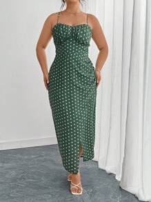 Flirla Plus Size Women's French Style Vacation Beach Gathered Bust Shirred Waist Slip Dress, Sleeveless, Suitable For Spring & Summer