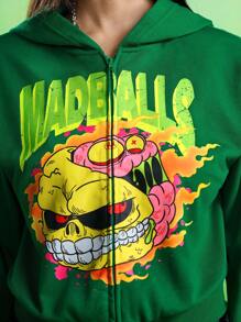MADBALLS X SHEIN 女士休闲卡通字母图案连帽卫衣 - 綠色 - 查看 6