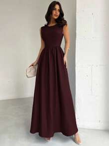 Firerie Women's Blue Waist Cinched A-Line Maxi Dress, Suitable For Valentine's Day, Concerts, Performances, Dates, Parties, Weddings, Sexy, Elegant, Work, Back To School, Vacation, Beach, Romantic,Wedding Guest Dress,Elegant Dresses For Women - Maroon - View 4