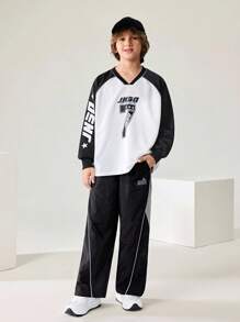 JNSQ Back To School Clothes, Tween Girls And Boys Casual Sports Cargo Pants, Tween Girl Elastic Waist Color Block Reflective Loose Wide Leg Sports Pants - Multicolor - View 3