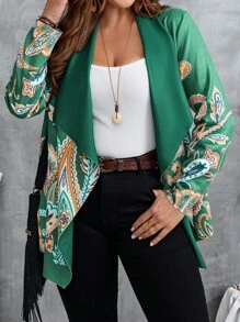 EMERY ROSE Áo khoác tay dài hở trước in họa tiết thường ngày cỡ lớn dành cho nữ - màu xanh lá - Xem 7