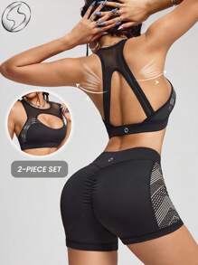 Innovista Leggings morbidi e confortevoli per allenamento notturno, vita alta, adatti per yoga, HIIT, ufficio e palestra, con pannelli in rete traspiranti e pantaloncini a prova di squat. Set sportivo da donna elegante e funzionale, con accenti verde neon, perfetto per serate di festa e Capodanno. - nero - Visualizzare 2
