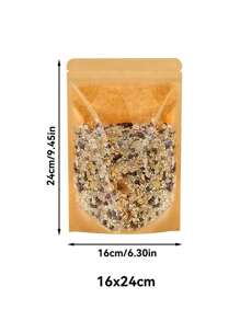 50个透明正面棕色牛皮纸拉链塑料包装锁袋自立袋拉链锁可重复密封袋坚果咖啡食品储存包装包 - 棕色 - 查看 17