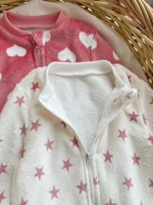 Babygirl Cute Fluffy Polka Dot, Heart & Star Pattern Jumpsuit Loungewear, Autumn/Winter - Multicolor - View 6