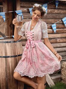 SHEIN Frenchy 女式复古刺绣网眼撞色无袖连衣裙，啤酒节粉色 Dirndl 连衣裙搭配蕾丝围裙和衬衫，女式优雅蕾丝拼接十字交叉系带度假连衣裙，女式复古刺绣网眼撞色无袖连衣裙，女式复古 V 领系带束腰连衣裙，女式撞色蕾丝短袖方领腰带全身印花甜美荷叶边下摆连衣裙，啤酒节 Dirndl，啤酒节 Tracht，啤酒节 Wiesn Bierfest Dirndl，Dirndl 连衣裙，啤酒节连衣裙，德国连衣裙，传统德国连衣裙，巴伐利亚连衣裙，啤酒节派对连衣裙，梭织无袖束腰短裙，节日庆典服装，Dirndl，Dirndl Kleid Pink/Dirndl Kleid Rosa，Dirndl XL - 粉色 - 查看 2