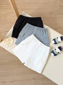 3er Set Baby Jungen Unisex Lässig Sport Shorts mit elastischem Bund, loose bequeme Strickshorts geeignet für Alltag, Reisen, Sport, Frühling/Sommer - Verschiedenfarbig - Übersicht 2