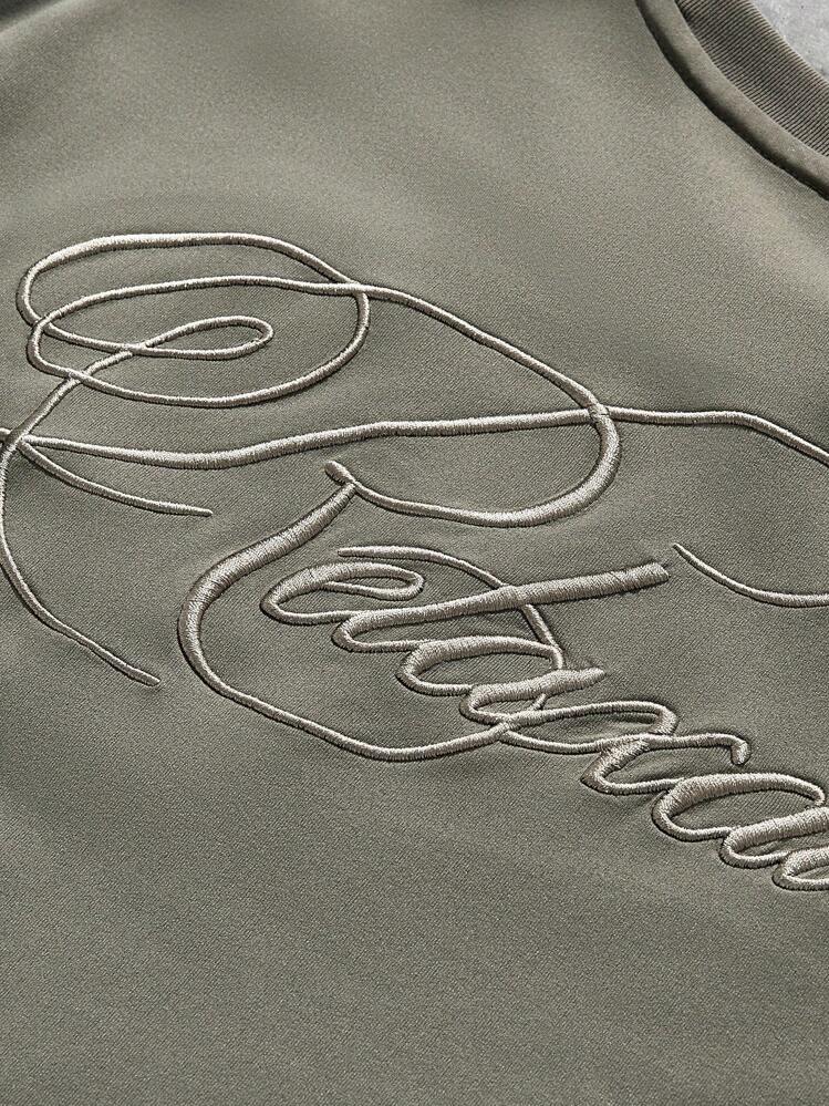 EASEVO 大码男士休闲针织圆领无袖字母刺绣背心，适合夏季 - 軍綠色 - 查看 4