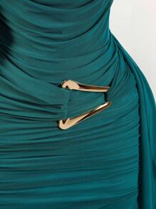 Amplova Fitted Sleeveless Mesh Mini Dress In Green With Ruched Design And Halter Neckline,Party Dress - Green - View 6