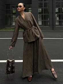 DAZY 女士时尚西装套装（西装外套和裙子）商务装 - 咖啡棕 - 查看 4