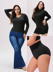 LUVLETTE Plus Smoothing High-Rise Comfortable Shapewear Panties-Tummy Control Underwear For Women - Black - View 7