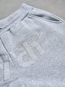 Manfinity EMRG Men's Casual Sports Street Letter Embroidery Half-Button Hoodie Shirt And Loose Wide-Leg Sweatpants Set - Light Grey - View 5