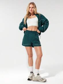 GLOWMODE Quần lót siêu nhẹ tích hợp đường may tương phản túi khóa kéo áo gió quần đùi chạy bộ tập luyện thể dục hàng ngày mặc thường ngày - màu xanh lá - Xem 7