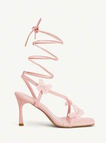 CUCCOO CHICEST 女士优雅蝴蝶结交叉踝带方头细高跟凉鞋，仿皮，浅粉色，适合正式场合、约会、派对、海滩、度假 - 淺粉色 - 查看 5