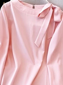 Franclia Tie Bow Casual & Commute Minimalist Vacation Style Women Blouse Fall Cloth For Women - Pink - View 5