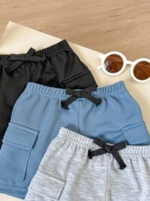 3pcs/Set Casual Patchwork Decor Elastic Waist Shorts For Baby Boys/Girls, Summer - Multicolor - View 3