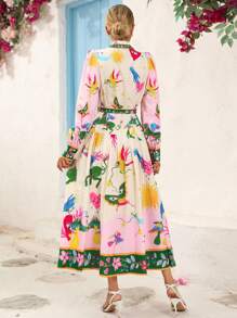 Vivid Eden 女式休闲度假全印花前扣长裙 - 彩色 - 查看 2