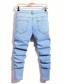 Manfinity Roughcore Men's Slim Fit Ripped Pocket Casual Denim Jeans Men Ripped Jeansstreetwear Jeans - Light Wash - View 2