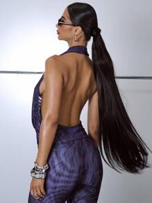 MUSERA Top en maille imprimée à encolure béante extrême, idéal pour les vacances, les festivals Ibiza, les raves, les occasions Y2K sexy, les sorties, les anniversaires, les soirées, l'automne, le streetwear grunge et les clubs. Costume pour femmes. Vêtements d'été et de printemps - Bleu azur - Voir 4