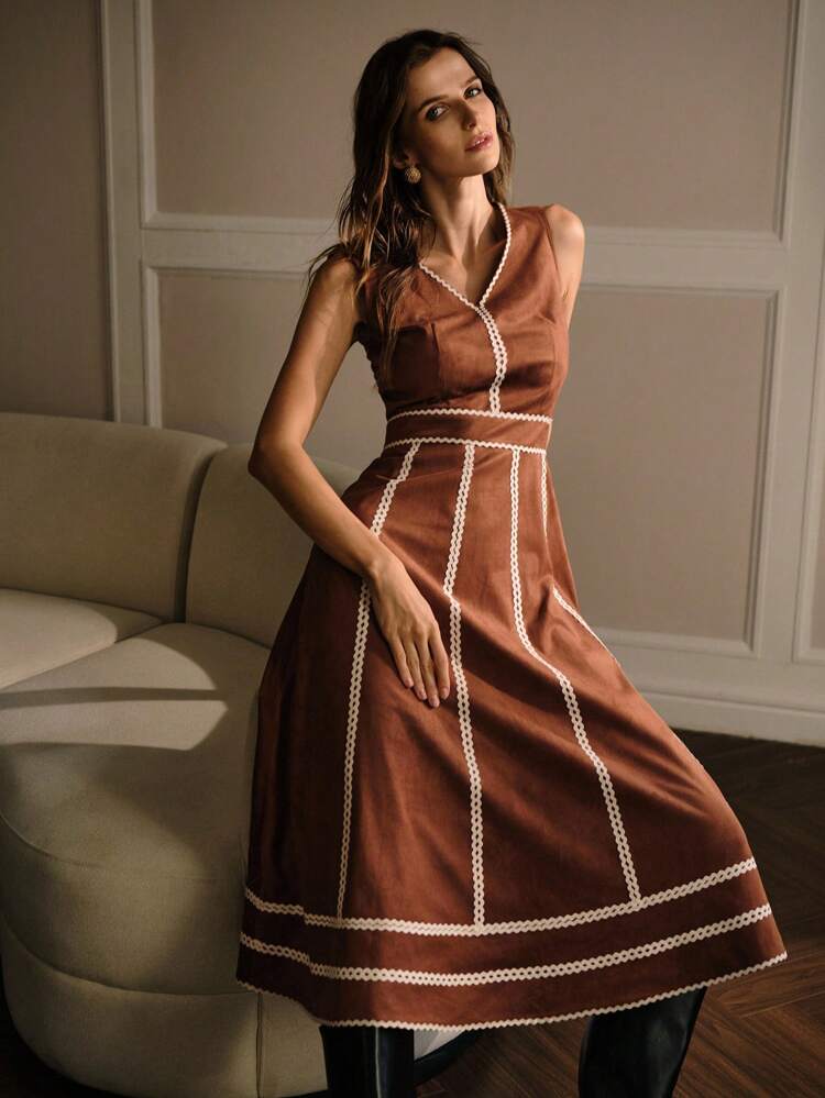 SUEDETTE CONTRAST TAPE DRESS