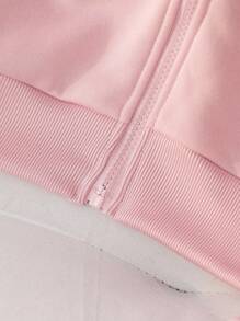 SHEIN Teenage Girls' Solid Color Fashionable Bow Sweatshirt Jacket, Comfortable Fleece Sweatshirt Fabric, Stylish Sleeve Design, Overall Youthful And Energetic Girl Style, Suitable For Back To School Season Or Everyday Outdoor Wear Fall Winter - Pink - View 7