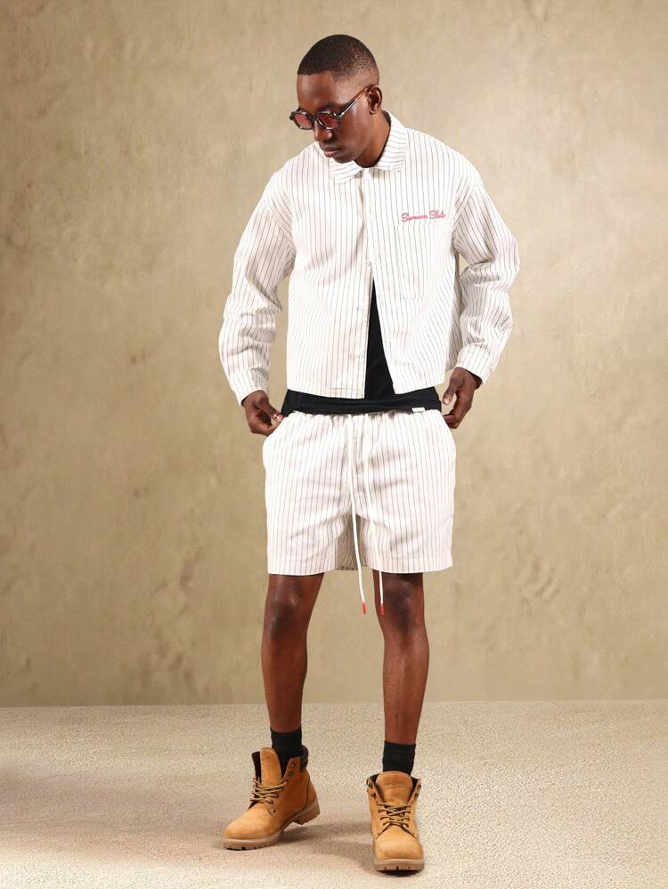 Veste chemise en coton à fines rayures avec short assorti