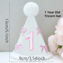 1件，半岁/1-5岁蝴蝶结生日帽装饰周岁礼物白色皇冠粉色蝴蝶结皇冠派对公主头饰照片白粉装饰生日派对帽装饰数量2/1-5亮片皇冠发饰公主生日派对节庆派对 - 彩色 - 查看 9