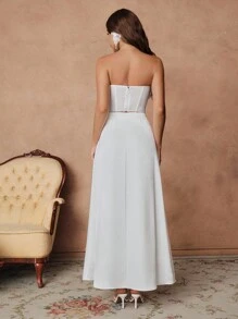 SHEIN Unity 女士白色优雅套装，3D 花卉装饰吊带背心和白色中长裙，适合生日派对和宴会 - 白色 - 查看 2