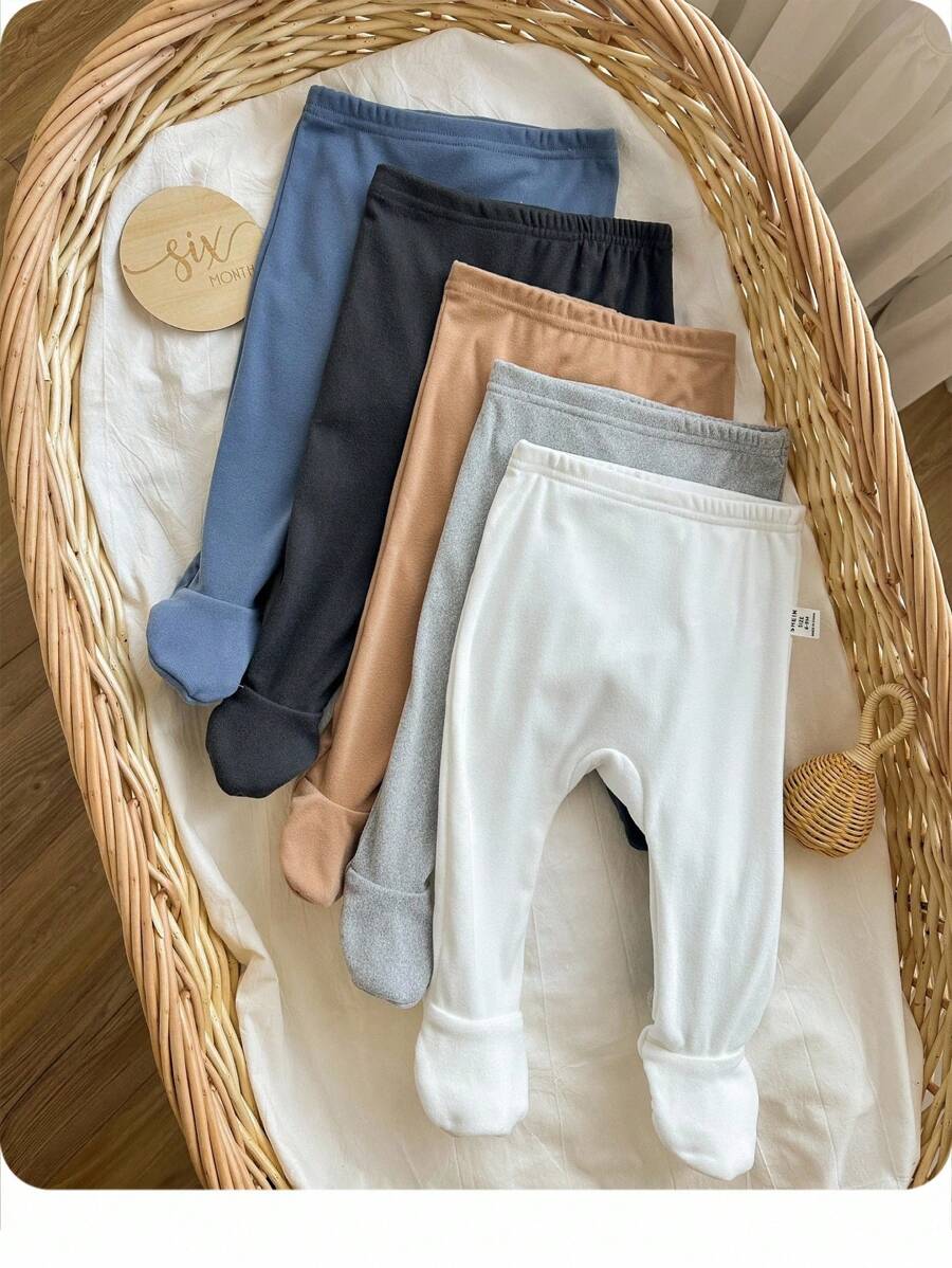 5 cái/gói quần legging cạp chun màu trơn cổ điển dễ thương cho bé trai và bé gái sơ sinh - Nhiều màu - Xem 1