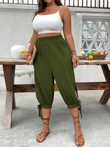 EMERY ROSE Pantalones de talle alto con cordón, talla grande, primavera/verano - Verde militar - Ver 3