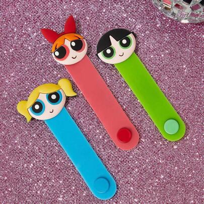 THE POWERPUFF GIRLS X SHEIN 1件/2件/3件花朵、泡泡、毛茛图案数据线收纳夹旅行耳机充电线整理夹家用多功能可爱绕线器