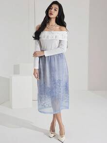 Modelyn 女士优雅3D花卉装饰露肩长袖T恤返校国庆节返校夜出秋季女装韩版露肩长袖单肩立体花卉风格韩版针织上衣 - 白色 - 查看 5