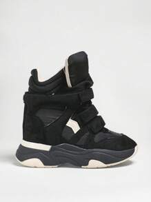 Solezae 全新时尚 Super Maranto 三重黑色高帮魔术贴系带绗缝加厚鞋领隐形坡跟女式运动鞋 - 黑色 - 查看 7