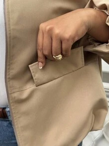 SHEIN LUNE Áo khoác trơn màu thường ngày cỡ lớn - Màu Khaki - Xem 3