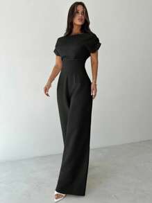 Firerie Summer New Women's Elegant Casual Commuter White Drop Shoulder Blouse & Wide Leg Pants Suit - Black - View 6