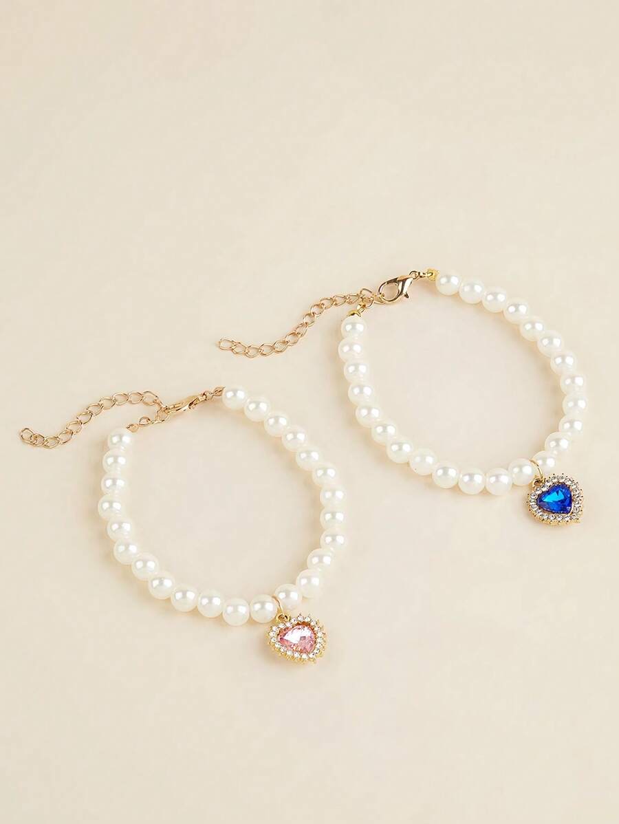 1 pieza Collar de perro y gato blanco con perlas, collar de gatito y collar de perro con forma de pera, accesorios de joyería bonitos con rhinestones con forma de corazón, para boda, fiesta de cumpleaños, cachorro, mascota y collar básico para perro pequeño