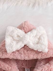 SHEIN 1 件女婴长袖连帽连体衣，毛绒蝴蝶装饰，柔软舒适，绗缝花卉图案羊毛连体衣，前按扣开合，休闲日常穿着，秋冬 - 粉色 - 查看 7