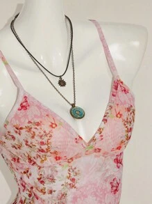 SHEIN ICON 女士休闲荷叶边印花吊带背心