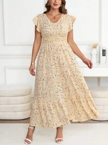 SHEIN Clasi 加大码休闲度假碎花连衣裙 - 黃色 - 查看 5