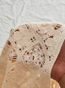 Travachic 女士纯色圆领无袖单排扣休闲镂空针织上衣 - 米色 - 查看 6