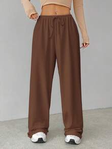 SHEIN Tall 柔软白色针织家居宽松裤，宽松裤 - 棕色 - 查看 3