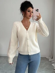 Elenzga Women's Autumn/Winter Cute Beaded Knit Cardigan