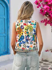 Vivid Eden Women's Casual Boho Colorful Print Twist V-Neck Casual Vacation Lightweight Jacket,Rave,Brunch For Women,Airport Women,Fall