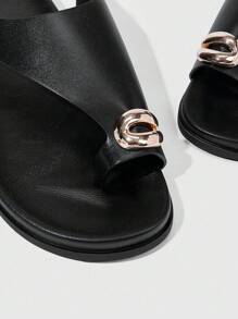 HighSole Women's Fashion Thick Sole Black One-Piece Thong Sandals - Black - View 7