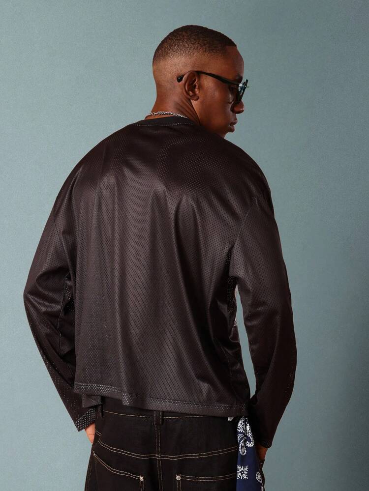 Mesh Long Sleeve T-Shirt With Angel Print And Shield Logo