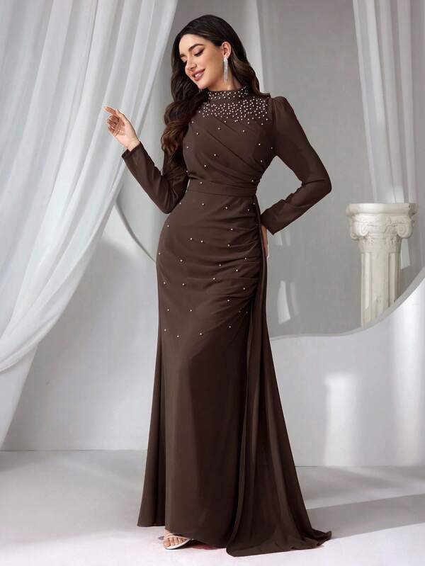 Coutiva Women's Stand Collar Long Evening Gown Dress,Sequin Formal Dress Women Off Shoulder Formal Dress Formal Evening Gown Gala Evening Gown Birthday Dinner Dress