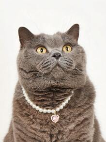 1 pieza Collar de perro y gato blanco con perlas, collar de gatito y collar de perro con forma de pera, accesorios de joyería bonitos con rhinestones con forma de corazón, para boda, fiesta de cumpleaños, cachorro, mascota y collar básico para perro pequeño