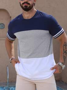 Manfinity Dauomo 男士休闲撞色圆领短袖T恤，夏季 - 彩色 - 查看 5